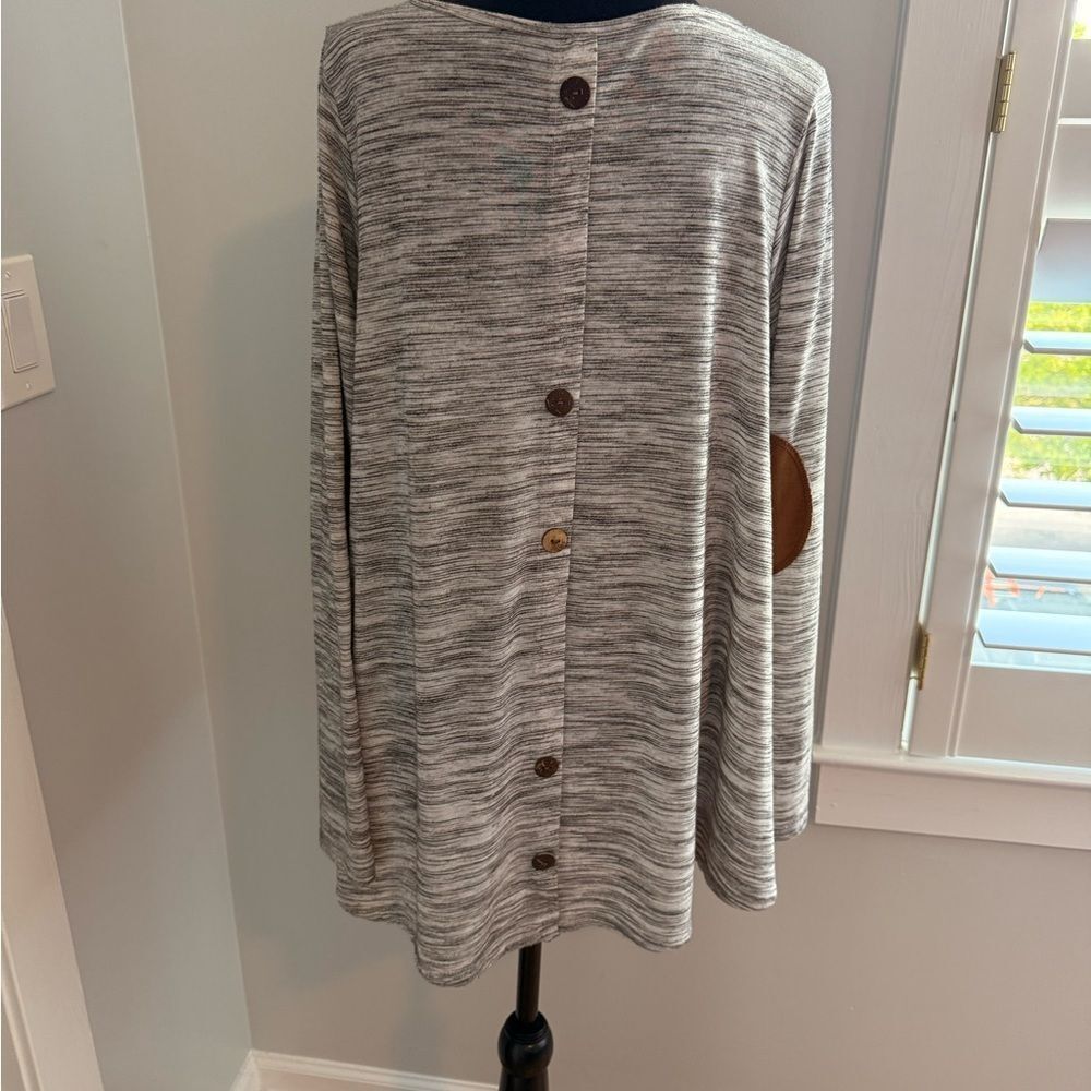 Gray Button-Back Cardigan with Elbow Patches